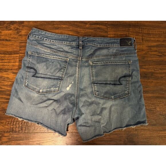 American Eagle Super Hi-Rise Shortie Stretch Blue Denim Shorts Plus Size 18 - Picture 1 of 12